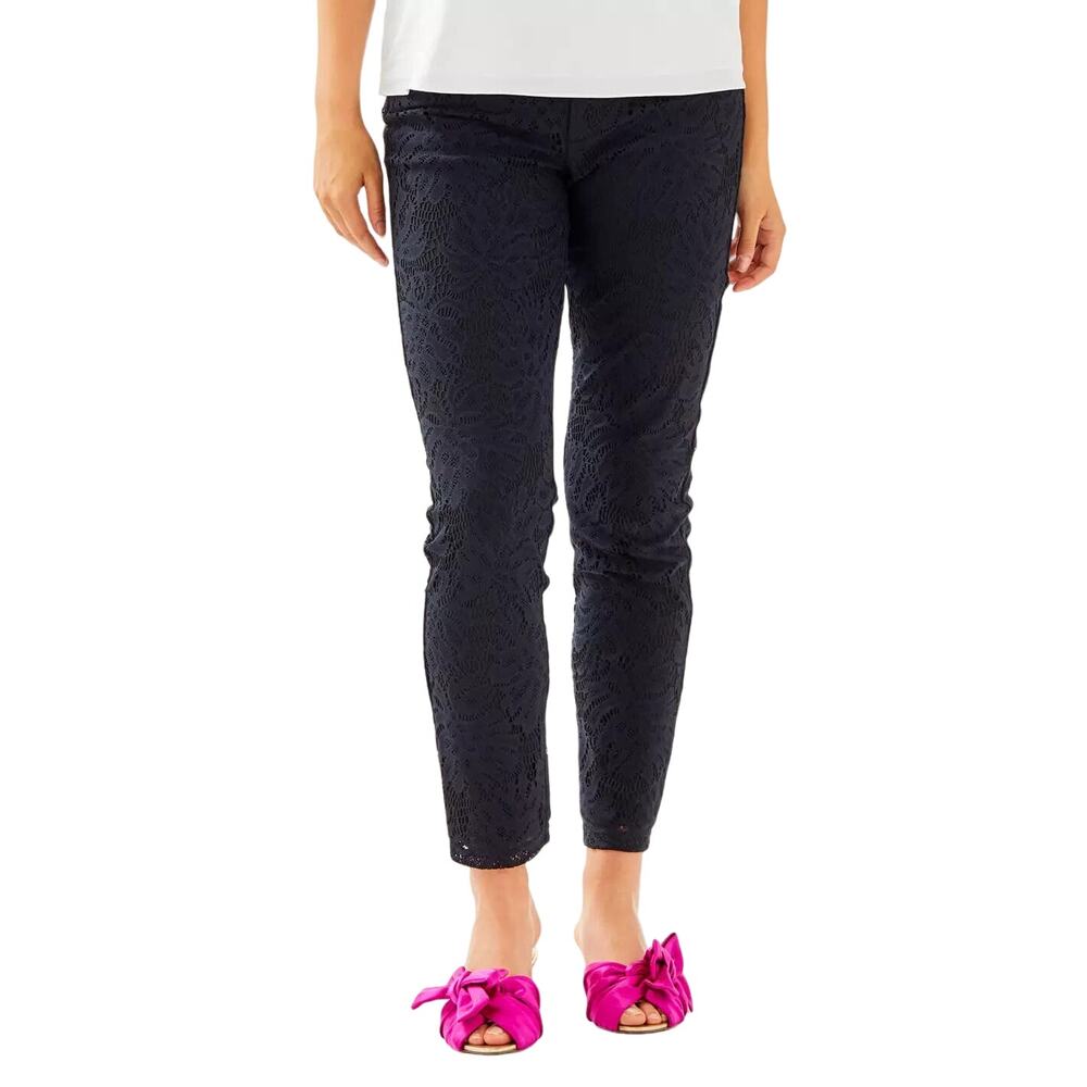 Lilly Pulitzer Black Kelly Lace Skinny Ankle Pants In Onyx Paradise Found Size 2